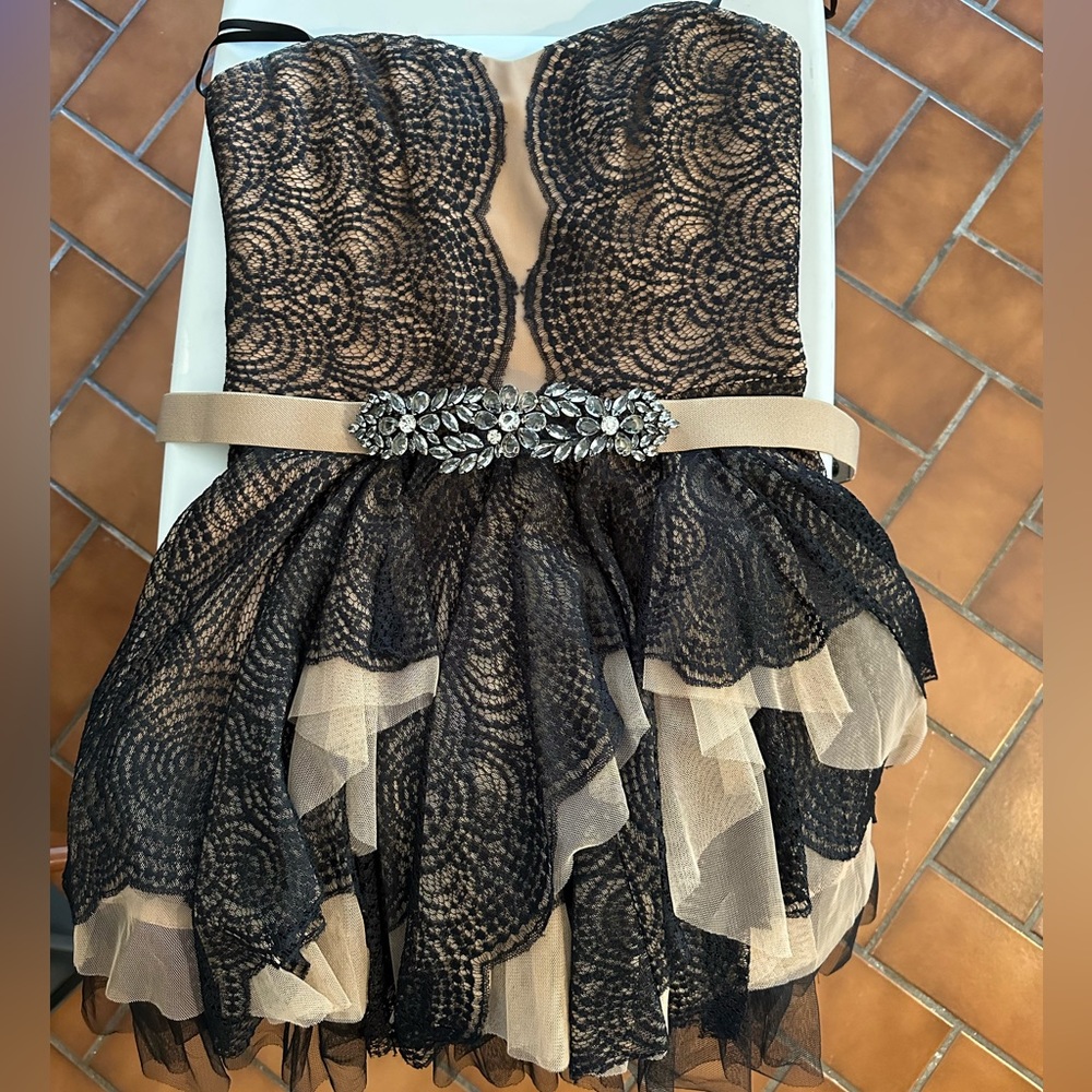 BCBGMaxAzria Ruffle Dress & Rhinestone Belt - Picture 6 of 6